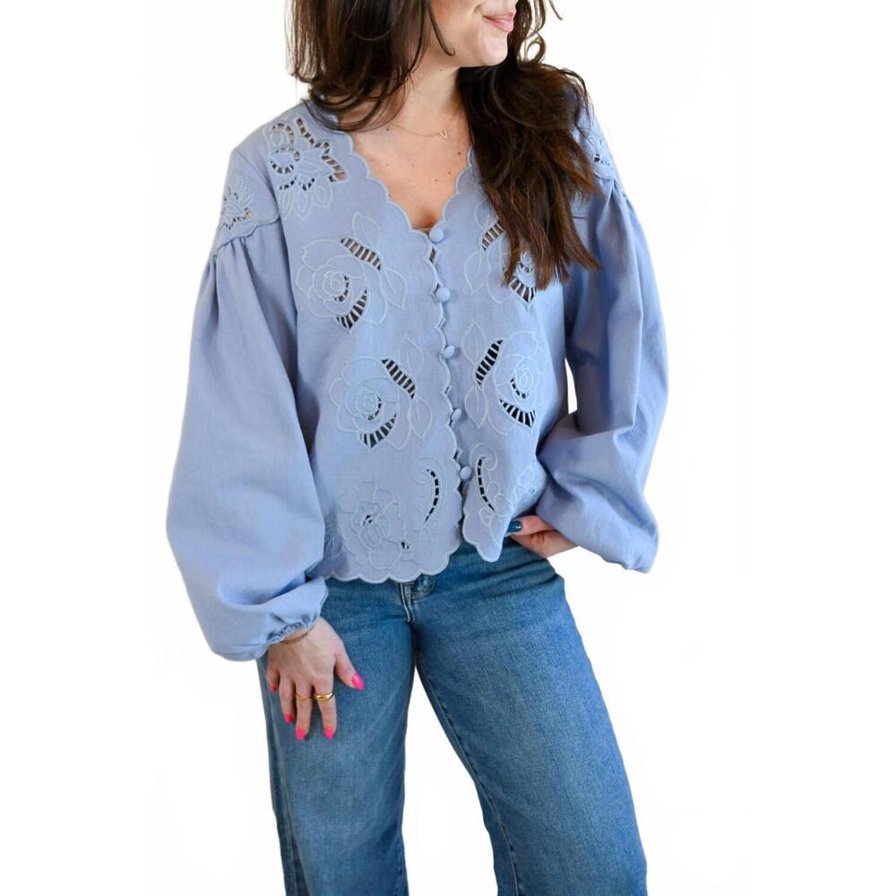 NEW RAISONNEL alder street cutout blouse in bluebell